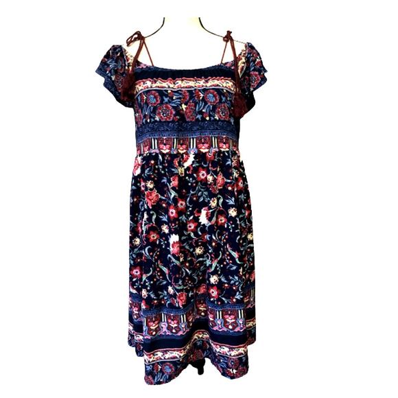 Knox Rose Women's Cottage Core Off Shoulder Floral Blue Dress Hippie Boho Medium - Picture 1 of 11